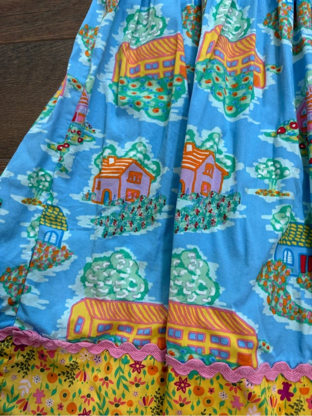 Matilda Jane Blue, Yellow & Green Patchwork Village Dress size 6